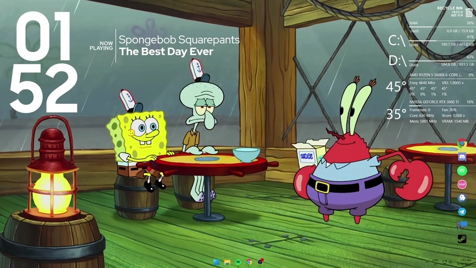 Rainy Day at the Krusty Krab Rainmeter Suite Preview